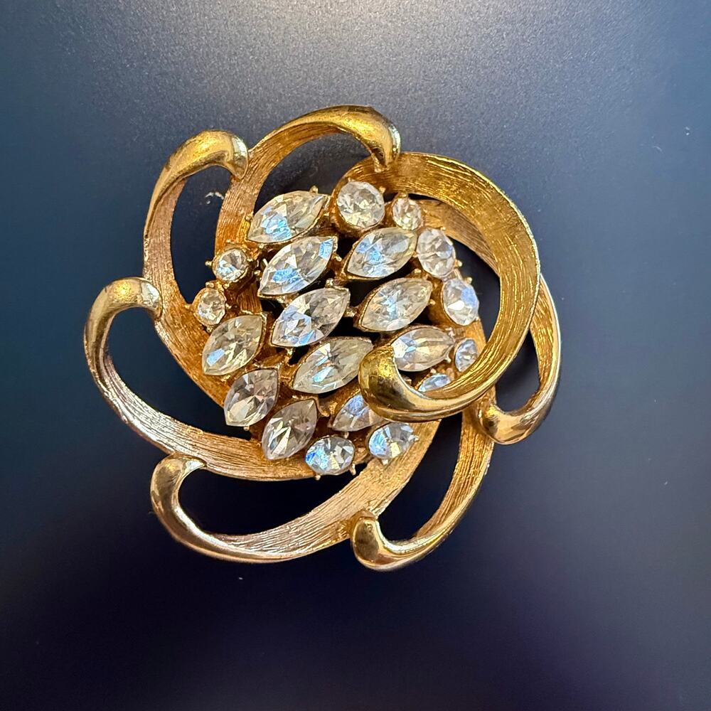 Signed BSK Vintage Gold Flower Brooch